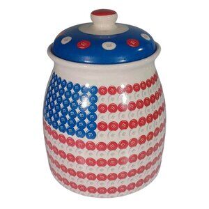 Rare Mars M&Ms 10" Patriotic Flag Ceramic Cookie Jar Candy Jar Red White Blue